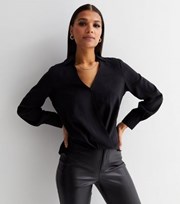 New Look Black Collared Wrap Front Blouse